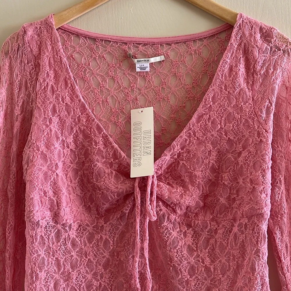 NWT Urban Outfitters Kimchi Blue Pink Mesh Lace LongSleeve Blouse